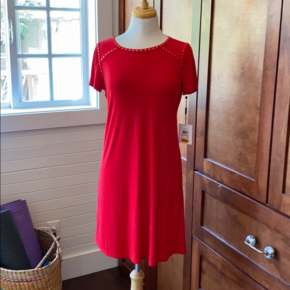 🌹 Calvin Klein Studded Red Shift Dress 🌶